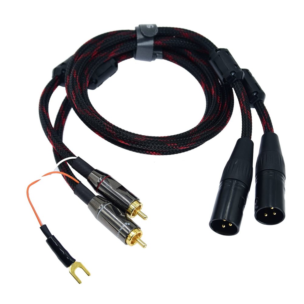 2ft Ultra Low Noise Double Audio 2 RCA to 2 xlr male Cable balance Ground Wire of turntable Independent Shielded Signal Line Preamp LP Vinyl Record Player Amplifier Chassis Gold Plated Connector