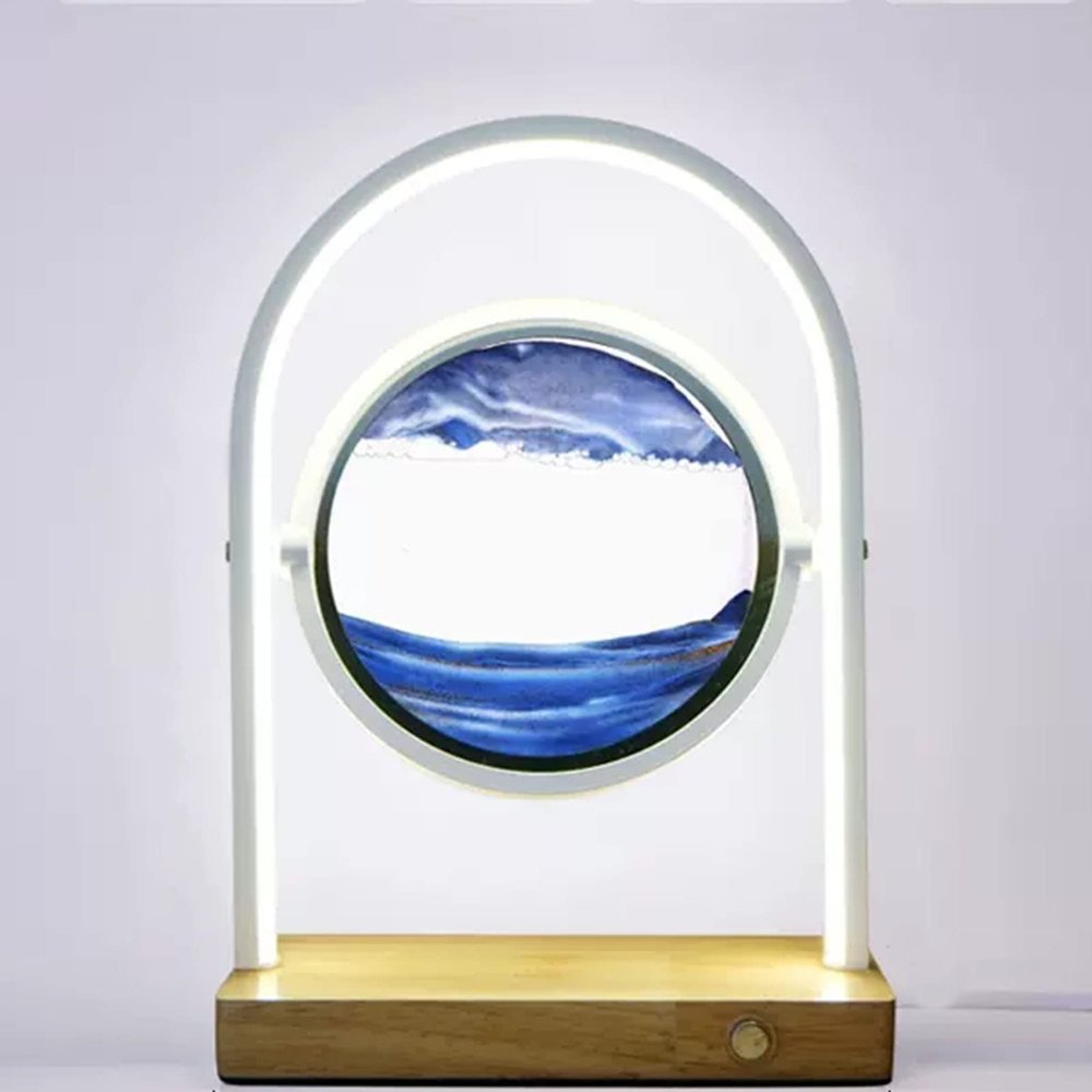 IMPREC Glass Hourglass Table LampMoving Sand Art Picture 3D Glass Deep Sea Sandscape Flowing Sand Frame Desktop Ornaments Quicksand Painting (Color : Blue, Size : 30x20x10cm)