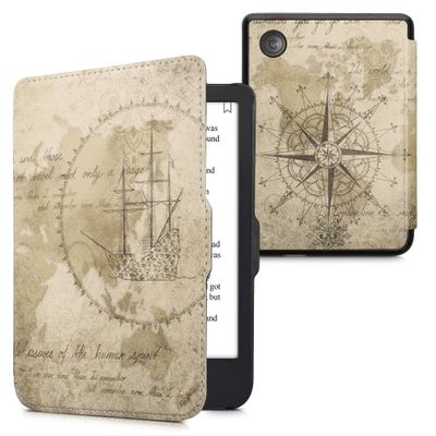 kwmobile Case Compatible with Kobo Clara 2E / Tolino Shine 4 Case - eReader Cover - Travel Vintage Brown/Light Brown