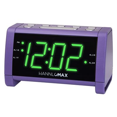 HANNLOMAX HX-138CR Alarm Clock Radio, PLL AM/FM Radio with Preset Stations, 1.4" Green LED Display, Dual Alarm, AC Operation only. (Purple)