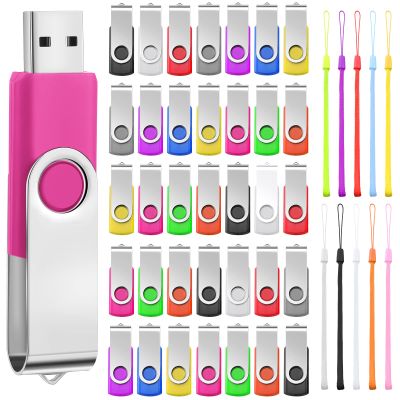 50 Pack USB Flash Drives Bulk with Lanyards USB 2.0 Thumb Drive Swivel Storage Flash Pack Bulk with LED Light for Data Storage Backup, 10 Colors (512 MB)