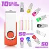 50 Pack USB Flash Drives Bulk with Lanyards USB 2.0 Thumb Drive Swivel Storage Flash Pack Bulk with LED Light for Data Storage Backup, 10 Colors (256 MB) view 4