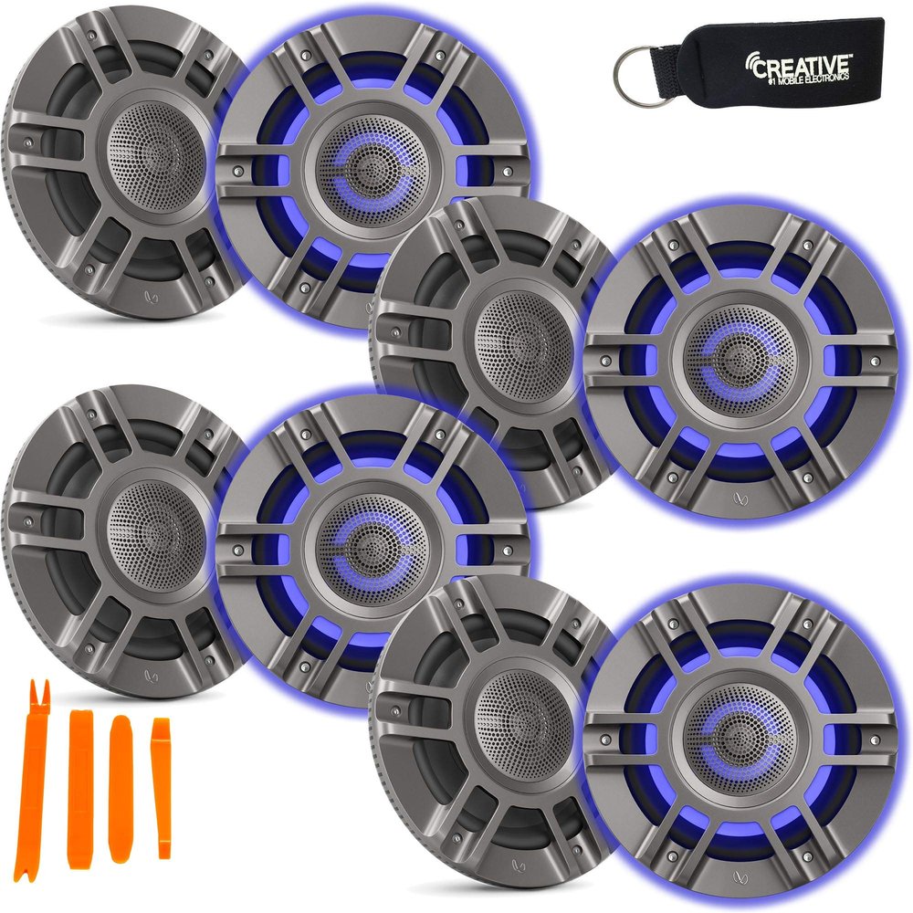Infinity KAPPA8135M - Four Pairs of Kappa Marine KAPPA8135M Titanium 8" Premium 3-Way RGB LED Convertible Speakers (Renewed)