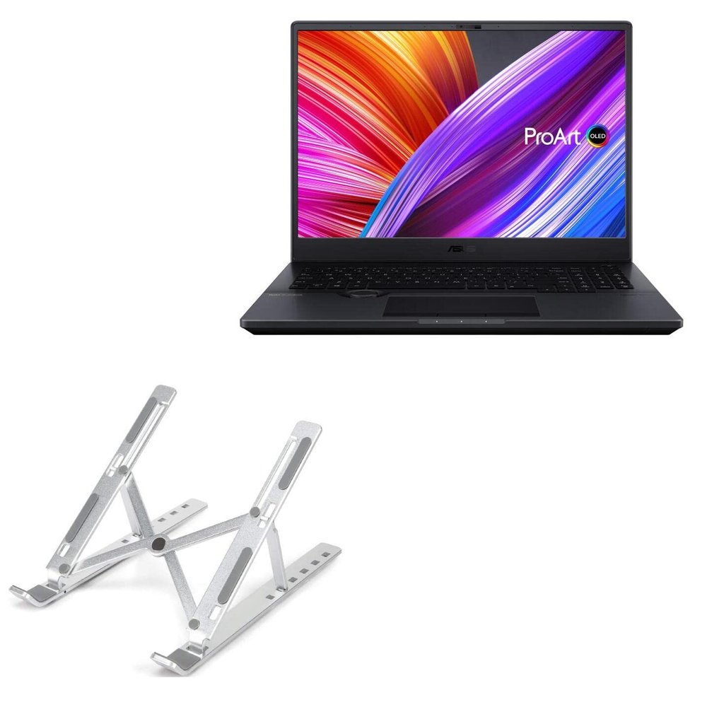 BoxWave Stand and Mount Compatible with ASUS ProArt StudioBook Pro 16 (W7600) - Compact QuickSwitch Stand, Portable Multi Angle Viewing Foldable Riser - Metallic Silver