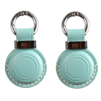 2 Pack KEEPXYZ Genuine Leather Keychain Holder Compatible with Airtag, Secure for Air Tag Keychain Holder Case Cover Key Chain Ring Accessories - Cyan V2.0