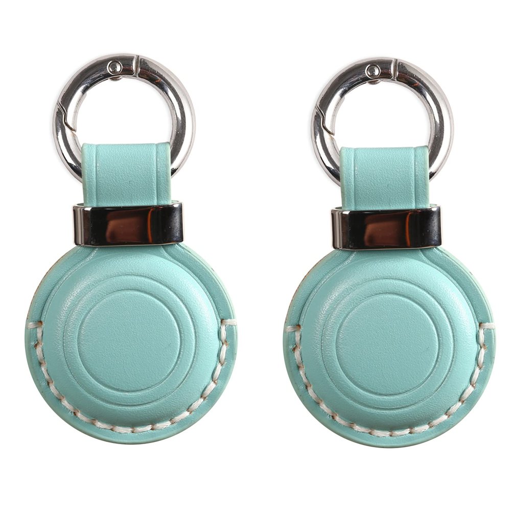 2 Pack KEEPXYZ Genuine Leather Keychain Holder Compatible with Airtag, Secure for Air Tag Keychain Holder Case Cover Key Chain Ring Accessories - Cyan V2.0