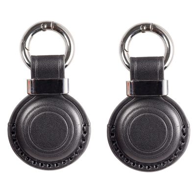 2 Pack KEEPXYZ Genuine Leather Keychain Holder Compatible with Airtag, Secure for Air Tag Keychain Holder Case Cover Key Chain Ring Accessories - Black V2.0