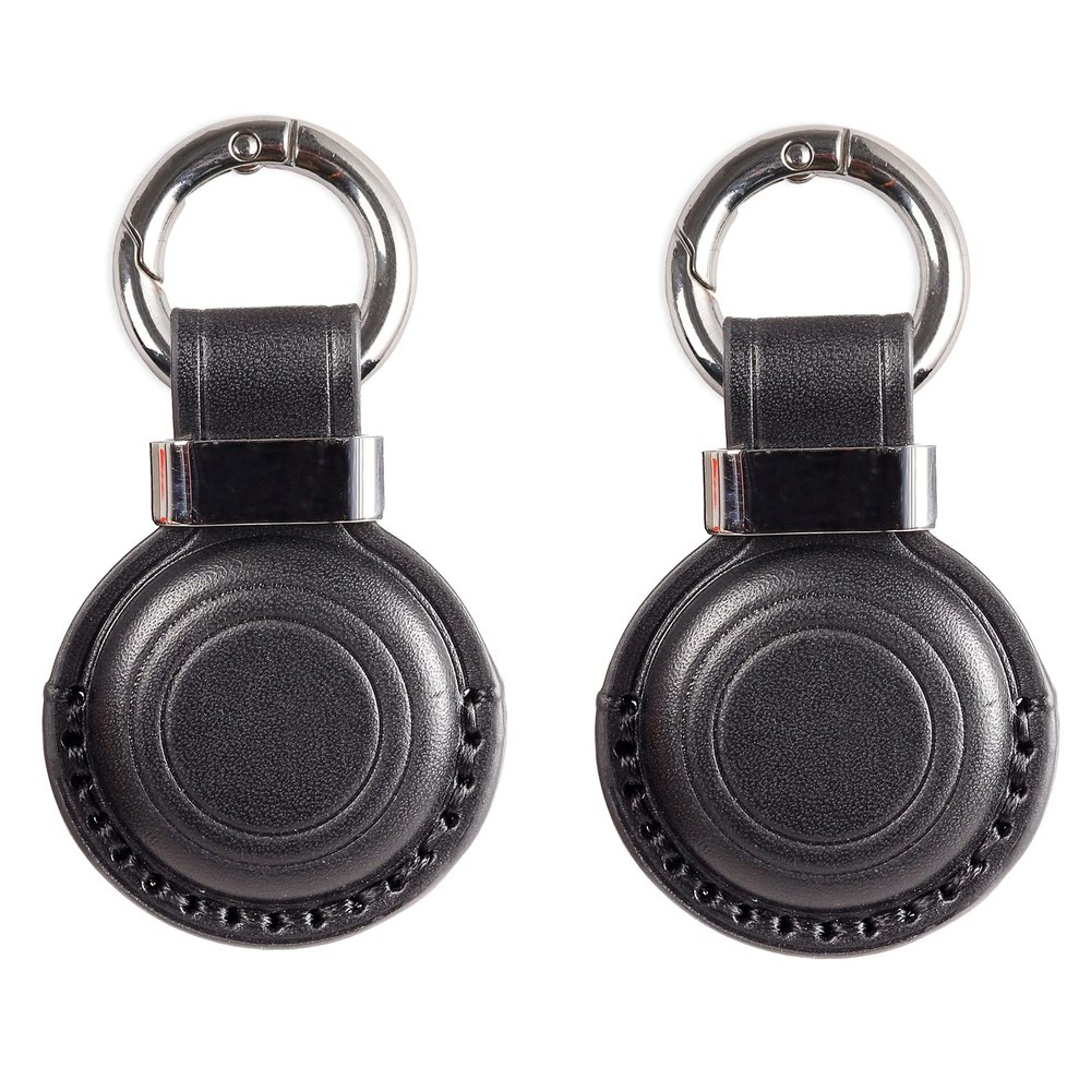 2 Pack KEEPXYZ Genuine Leather Keychain Holder Compatible with Airtag, Secure for Air Tag Keychain Holder Case Cover Key Chain Ring Accessories - Black V2.0