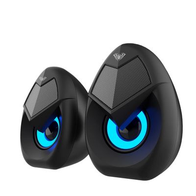 AULA N69 Computer Speakers, USB 2.0 Powered PC Speakers with RGB LED Lights, Stereo Surround Sound, 3.5mm AUX-in Wired Desktop Speaker for PC, Laptop, Tablet, Cellphone - Black