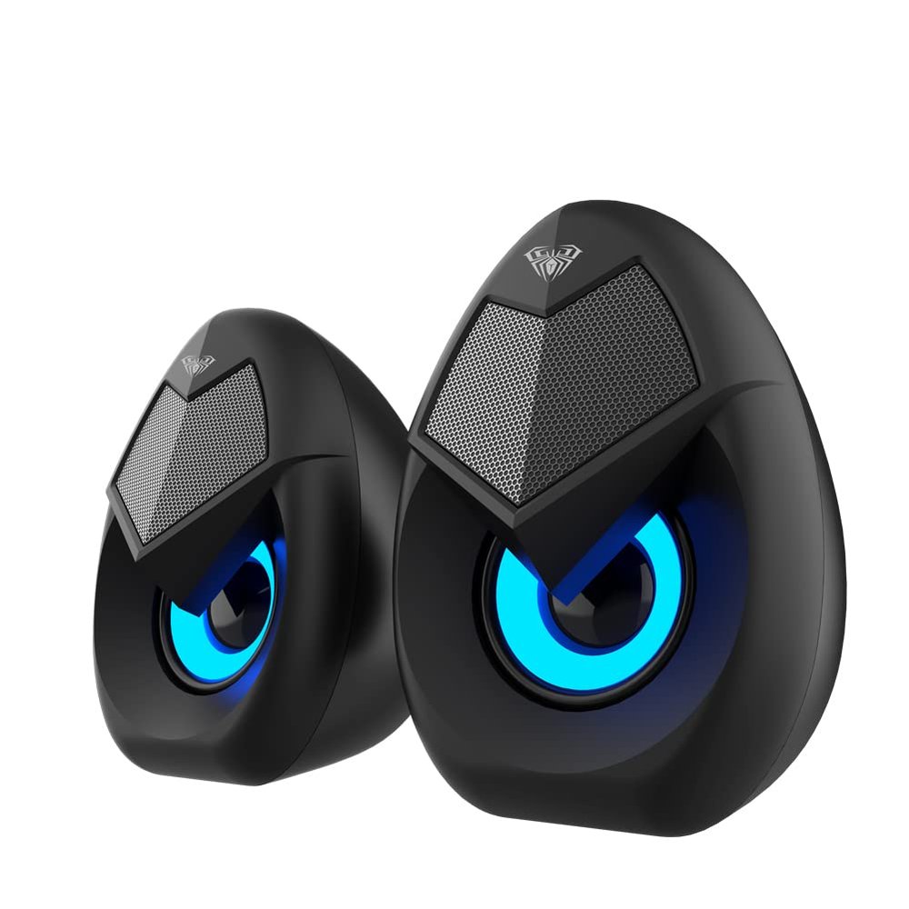 AULA N69 Computer Speakers, USB 2.0 Powered PC Speakers with RGB LED Lights, Stereo Surround Sound, 3.5mm AUX-in Wired Desktop Speaker for PC, Laptop, Tablet, Cellphone - Black