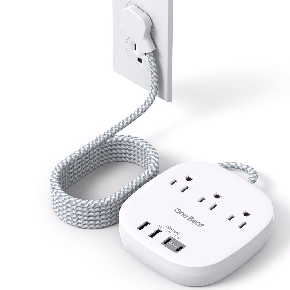 10Ft Flat Plug Power Strip, Ultra Thin Extension Cord - 3 Outlets 4 USB Ports (2 USB C) Desktop Charging Station, Cruise Ship Power Strip with No Surge Protection for Travel, Dorm Room Essentials