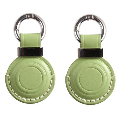 2 Pack KEEPXYZ Genuine Leather Keychain Holder Compatible with Airtag, Secure for Air Tag Keychain Holder Case Cover Key Chain Ring Accessories - Green V2.0