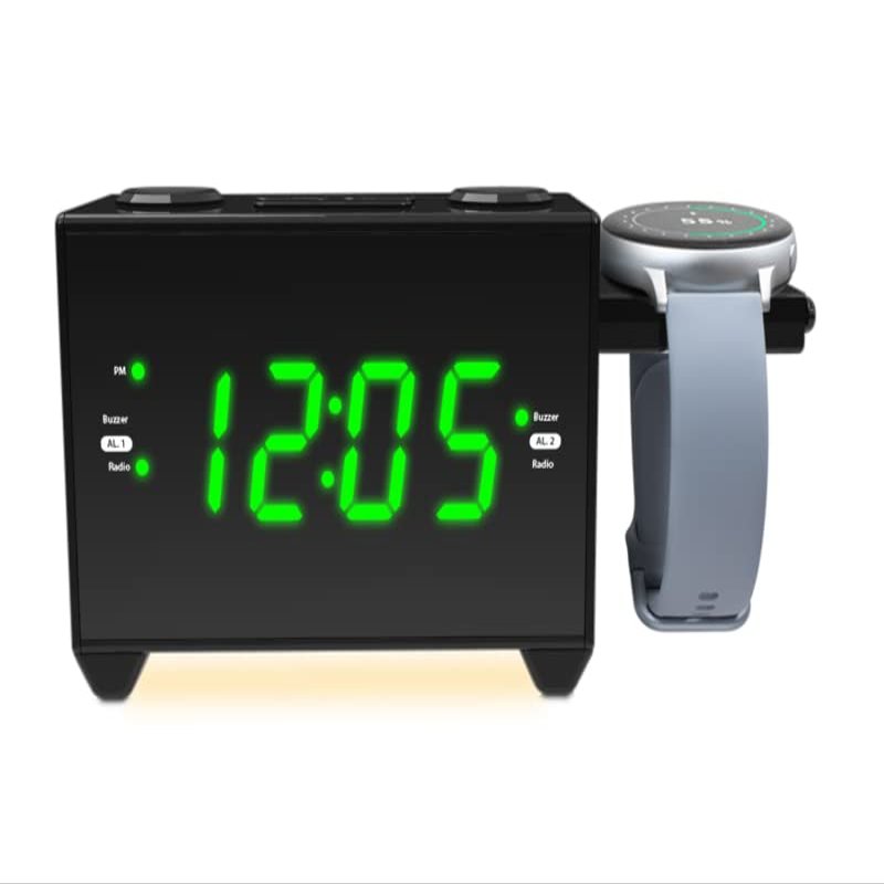 HANNLOMAX HX-132CR Alarm Clock Radio, USB-C Charger, Night Light (Black)