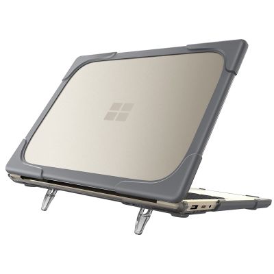 AdirMi Case for 12.4 Inch Microsoft Surface Laptop Go 2 (2022 Release) / Surface Laptop Go (2020 Release), Heavy Duty Rugged Hard Shell Case with TPU Bumper, Shock-Absorbing Case with Kickstand,Gray