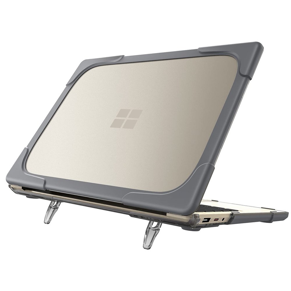 AdirMi Case for 12.4 Inch Microsoft Surface Laptop Go 2 (2022 Release) / Surface Laptop Go (2020 Release), Heavy Duty Rugged Hard Shell Case with TPU Bumper, Shock-Absorbing Case with Kickstand,Gray