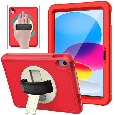 BMOUO Case for iPad 10th Generation (10.9 inch, 2022) with Screen Protector, Shockproof 360 Rotatable Hand Strap Stand Case for iPad 10th Generation, Red