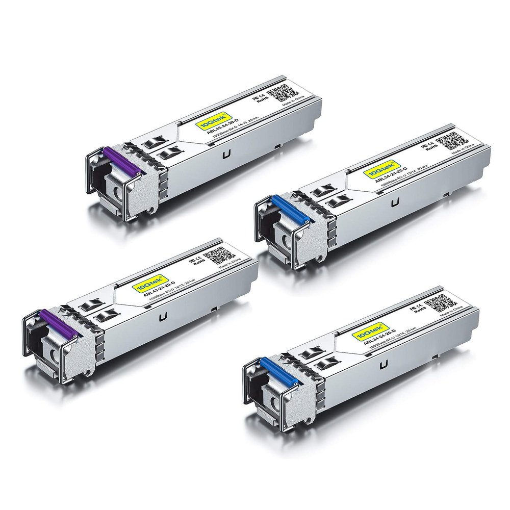 10Gtek 2-Pair of 1.25G SFP Bidi Transceiver, 1000Base-BIDI SingleMode Simplex LC Fiber Module for Cisco GLC-BX-D, Ubiquiti UniFi UF-SM-1G-S, Mikrotik and More, SMF 1490nm/1310nm, DDM, up to 20 km
