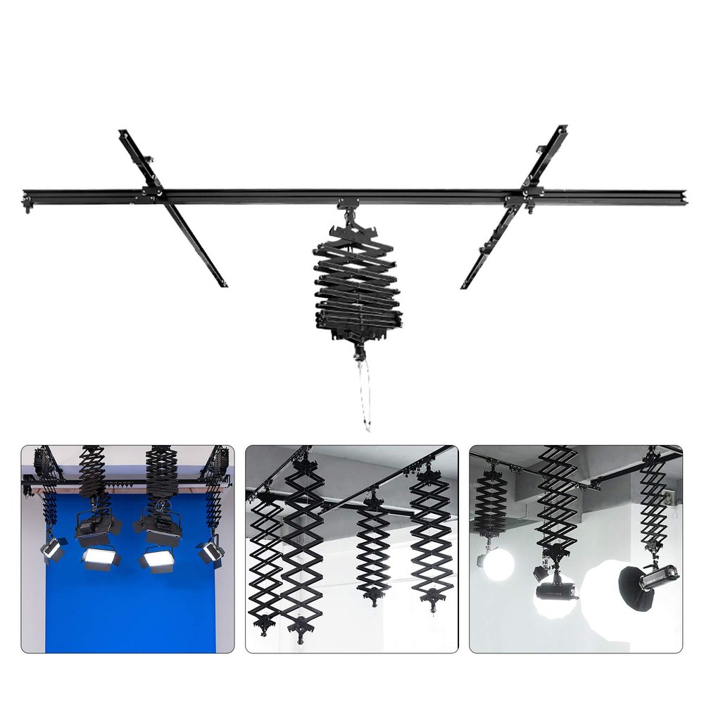 98" x 98" Pantograph Studio Ceiling Rail System Complete Kit with 43-200CM Photography Ceiling Lamp Hanger Studio Lighting Support Rail System (2.52.5M-C)