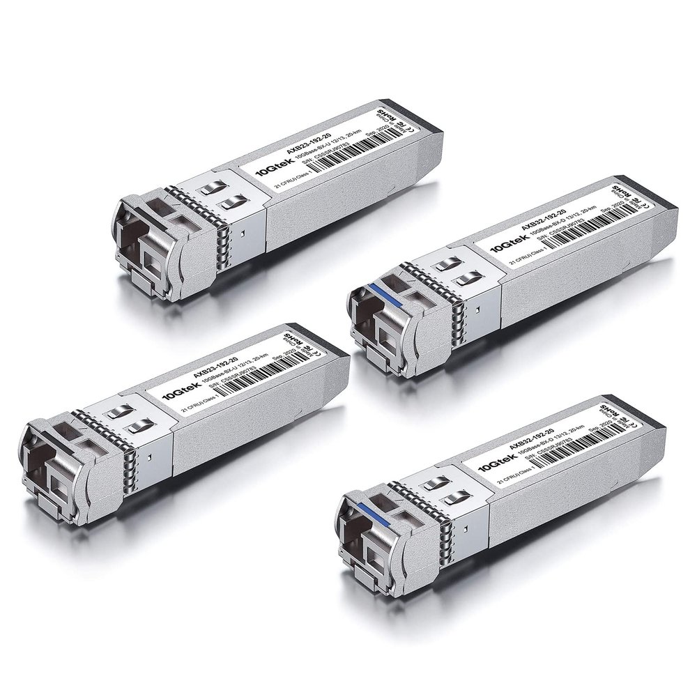 10Gtek 2-Pair of 10G SFP+ Bidi Transceiver, LC Single-Mode Single Fiber Module, 10GBASE-BIDI 1270nm/1330nm for Cisco SFP-10G-BX20D-I/SFP-10G-BX20U-I, Ubiquiti UniFi, Mikrotik and More, DOM, 20km