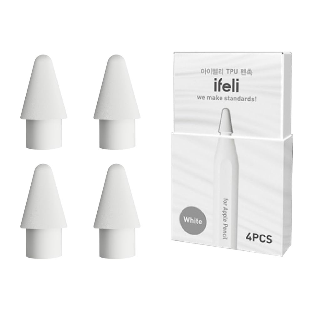 Apple Pencil Pen Tips Protector - TPU Pencil Nib Covers for iPad, Apple Pencil 2nd Generation, 1st Gen, Pro and USB-C by IFELI(White, 4pcs)