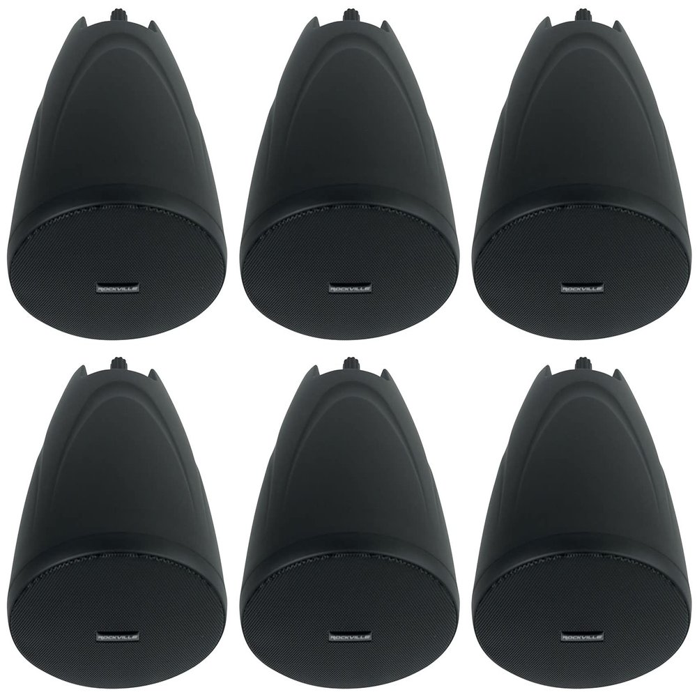 Rockville PEN-40T Black 4 in 70V Hanging Pendant Speaker, 2-Way Woofer Tweeter, Selectable Tap, 8 Ohm Mode, for Commercial Restaurant Audio, 6-Piece