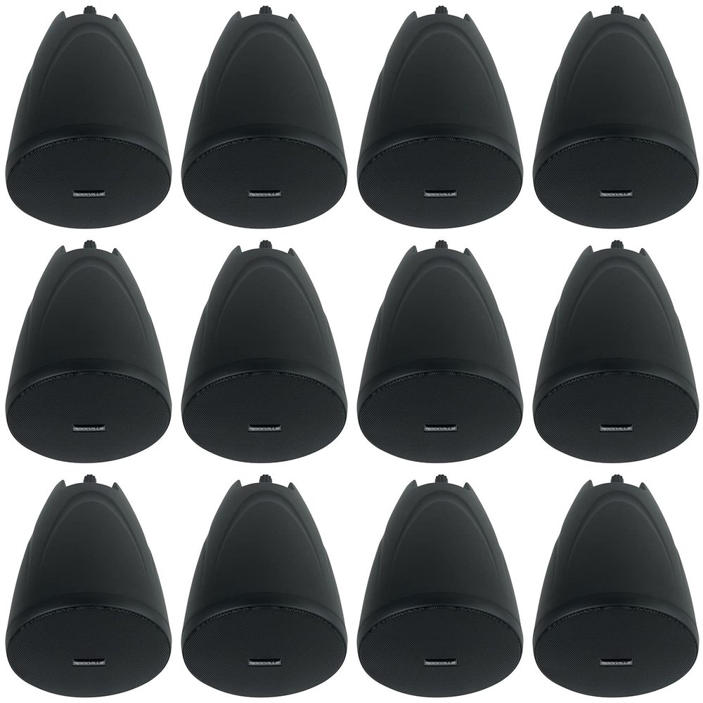 Rockville PEN-40T 4 in 70V Hanging Pendant Speaker, Black Finish, Commercial Restaurant Audio Installation, 12-Piece