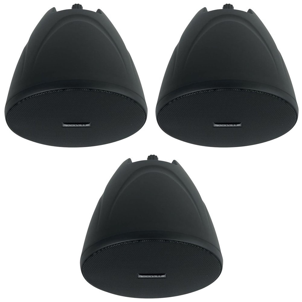 Rockville PEN-40T Black 4 in 70V Hanging Pendant Speaker for Commercial and Restaurant Audio Systems, Durable Design for Distributed Sound, 3-Piece