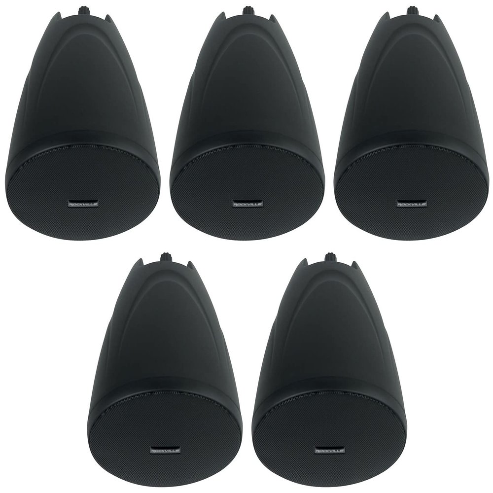 Rockville PEN-40T Black 4" 70V Hanging Pendant Speakers for Commercial/Restaurant Use, 8 Ohm/70V Operation, Polypropylene Cone, ABS Cabinet, 5-Piece