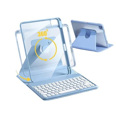 AnMengXinLing Keyboard Case for iPad Air 11 inch 2025(M3)/2024(M2)/Air 5/Air 4/Pro 11, Rotate Case with Detachable Round Keys Keyboard and Clear Cover, (Blue)