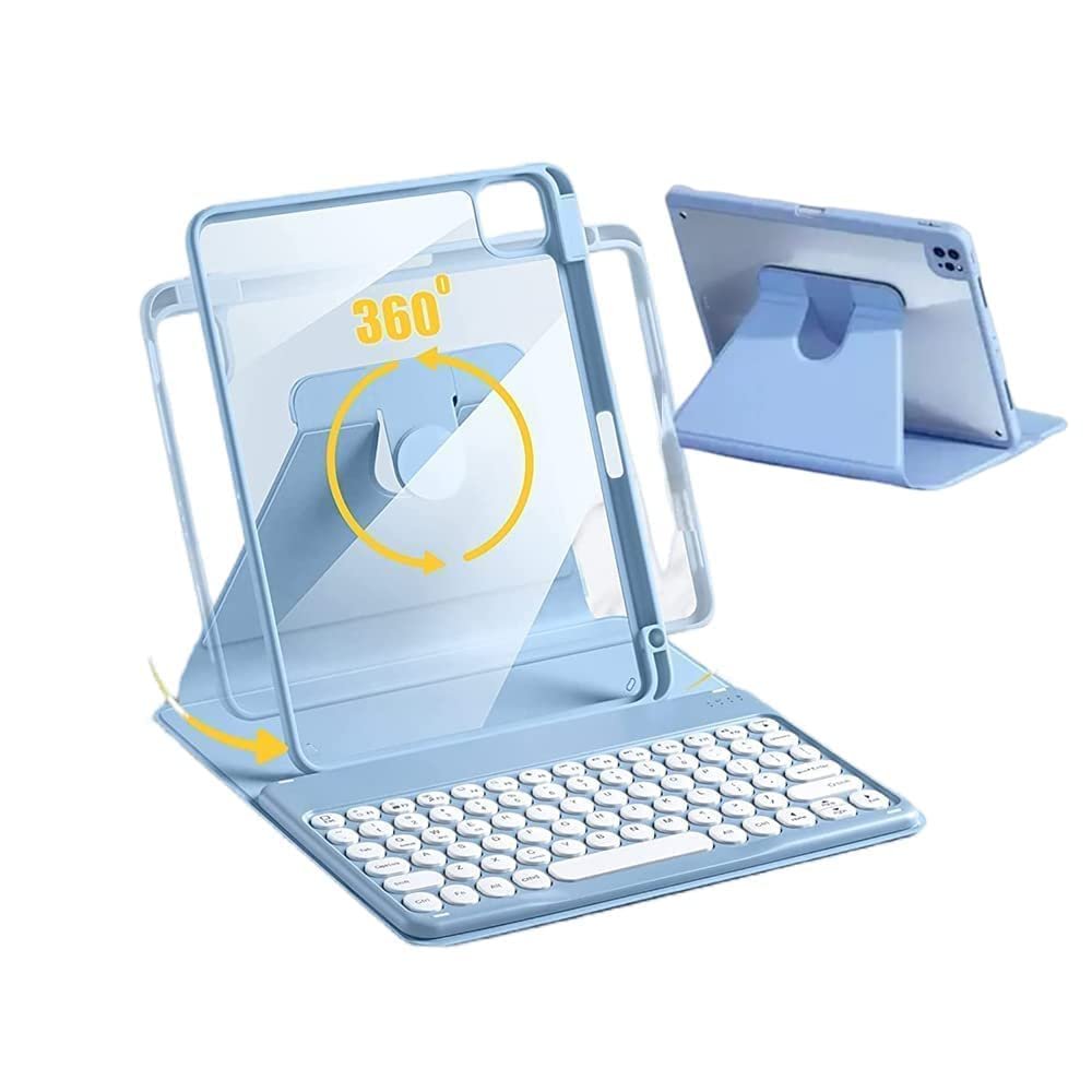 AnMengXinLing Keyboard Case for iPad Air 11 inch 2025(M3)/2024(M2)/Air 5/Air 4/Pro 11, Rotate Case with Detachable Round Keys Keyboard and Clear Cover, (Blue)