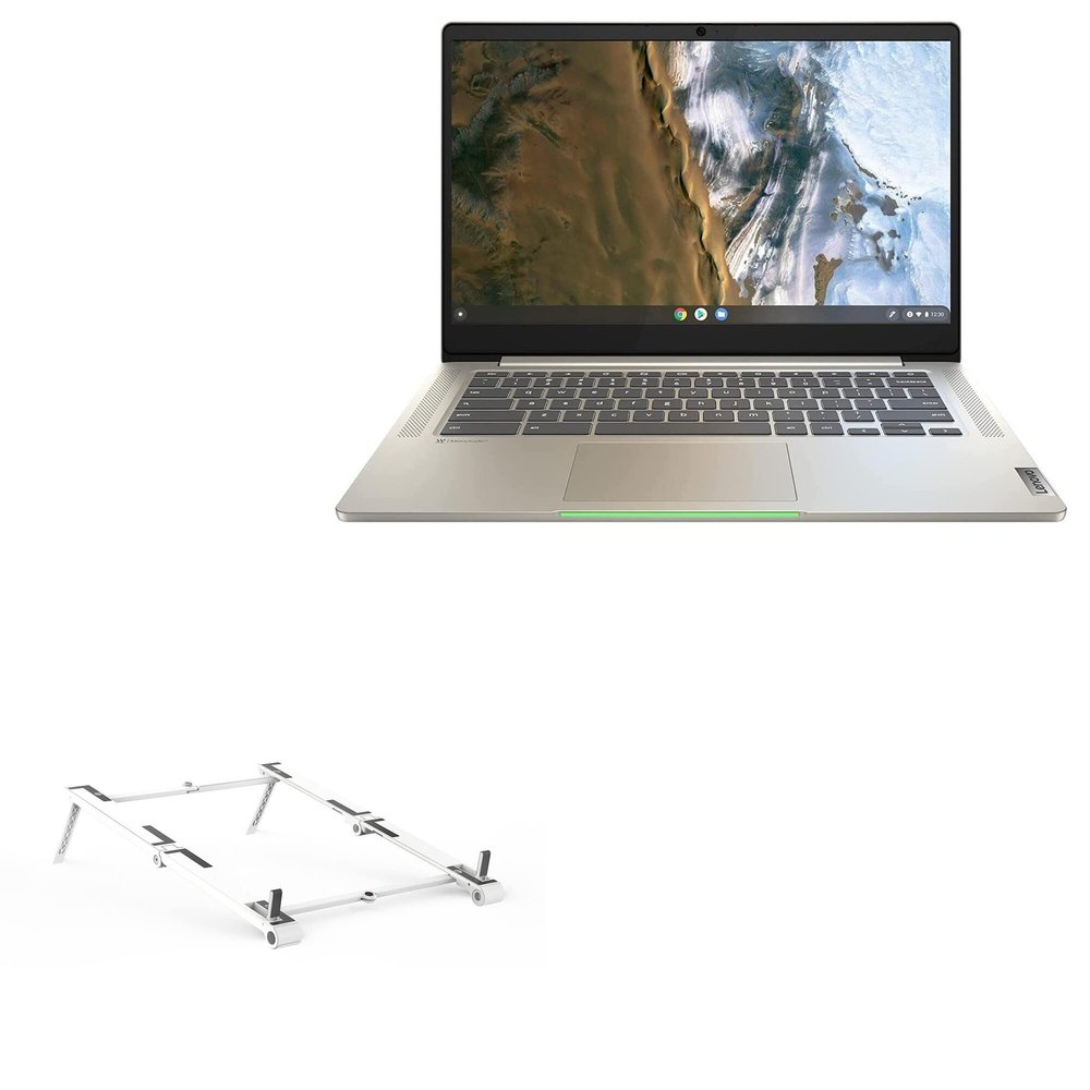 BoxWave Stand and Mount Compatible with Lenovo IdeaPad 5i Chromebook (82M8) - Pocket Aluminum Stand 3-in-1, Portable Multi Angle Viewing Riser - Metallic Silver