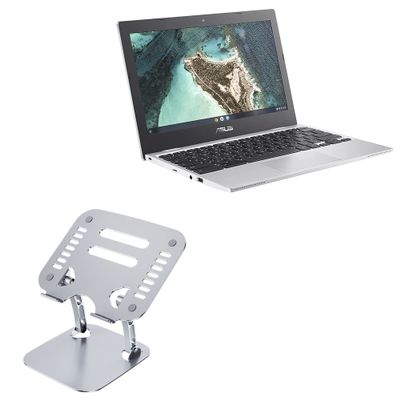BoxWave Stand and Mount Compatible with ASUS Chromebook CX1 (CX1100) - Executive VersaView Laptop Stand, Ergonomic Adjustable Viewing Angle Metallic Riser - Metallic Silver