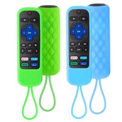 2 Pack Case for Roku Express/Streaming Stick/Premiere - Silicone Cover for TCL Hisense Roku TV Remote Sleeve Skin Smart TV Control Replacement Case(Green and Sky Blue)