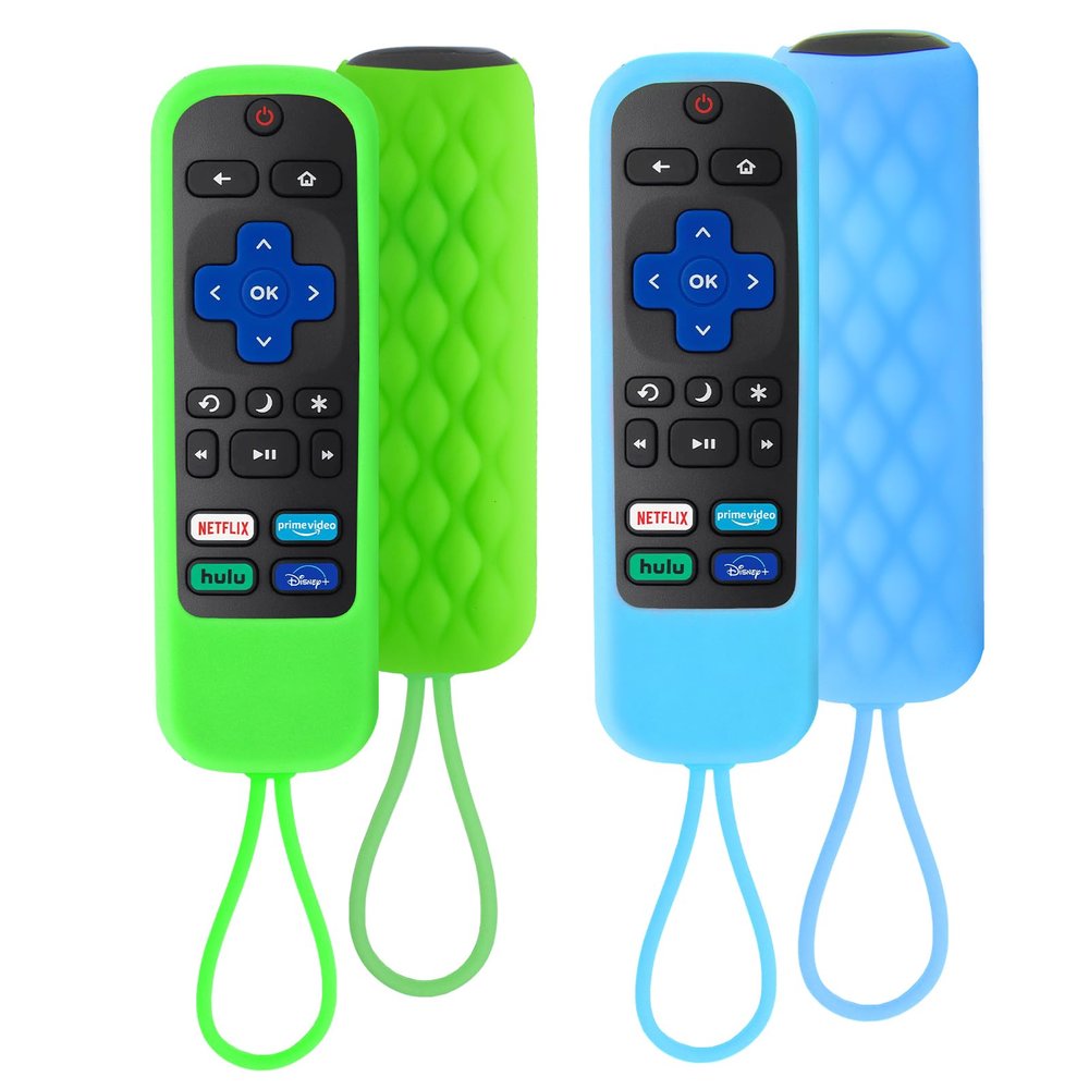 2 Pack Case for Roku Express/Streaming Stick/Premiere - Silicone Cover for TCL Hisense Roku TV Remote Sleeve Skin Smart TV Control Replacement Case(Green and Sky Blue)