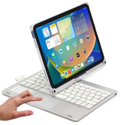 PboyiqiS Keyboard Case for iPad 10.2 9th/8th/7th Gen, Rotating Case for iPad9/iPad8/iPad7 with Backlits Touchpad Keyboard-360 Rotatable Smart Cover with Pencil Holder, Silver