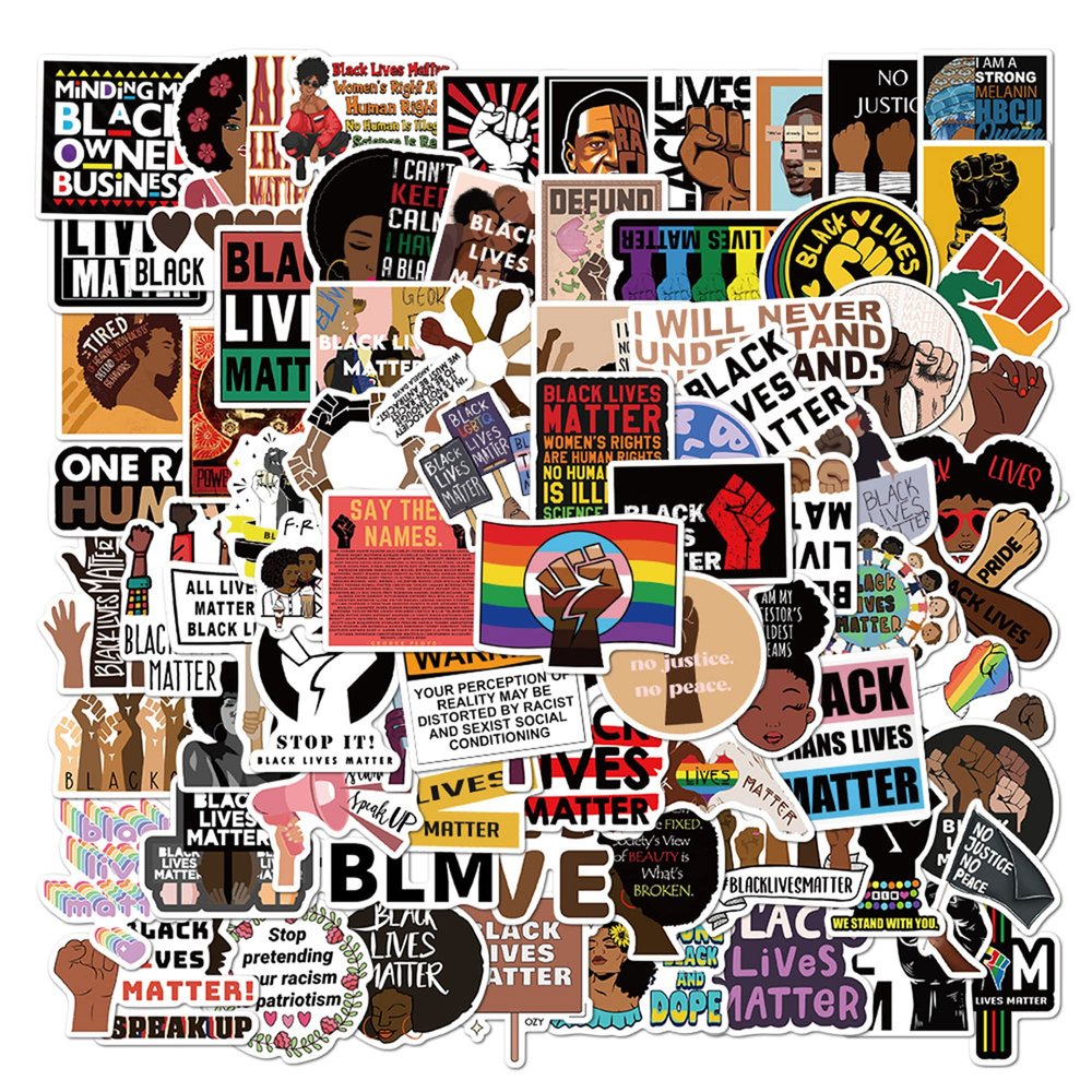 100PCs Black Rights Stickers, Black Girl, Black Lives Matter, Melanin Poppin for Laptop, Hydro Flask, Water Bottle - Vinyl for Kids, Teens, Girls (Black100)
