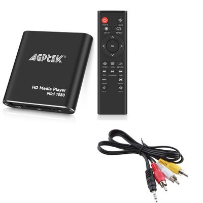 HDMI Media Player with One More AV Cable, Black Mini 1080p Full-HD Ultra HDMI Digital Media Player for -MKV/RM- HDD USB Drives and SD Cards