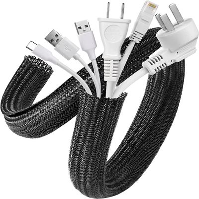 AGPTEK Cable Sleeve Cover, 6.6ft - 1.2 inch Desk Cord Organizer Cable Hider, Home Office Wire Management Computer TV Wire Loom Tubing, Pet Proof Cord Protector, from Cat Dog Chewing, Black