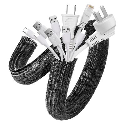 AGPTEK Cable Sleeve Cover, 10ft - 1.5 inch Desk Cord Organizer Cable Hider, Home Office Wire Management Computer TV Wire Loom Tubing, Pet Proof Cord Protector, from Cat Dog Chewing, Black