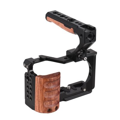 Andoer Camera Cage + Top Handle Kit Aluminum Alloy Video Cage with Cold Shoe Mount Replacement 1/4" and 3/8" Threads for Sony ZV-E10 Camera