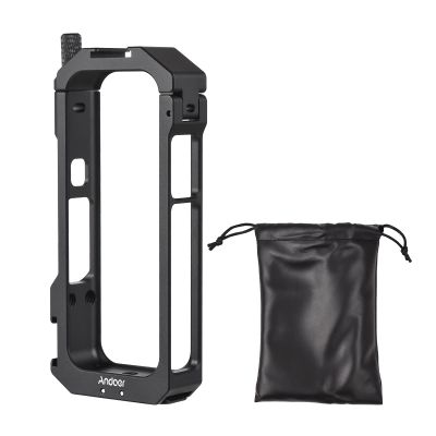 Andoer Panoramic Camera Video Cage Aluminum Alloy with Double Mounts for Cold Shoe Frame Metal Protector Camera Cage Vlog Accessories Compatible with Insta360 X3