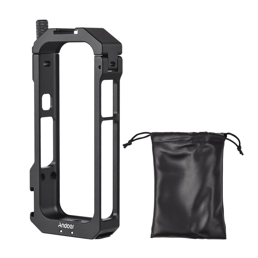 Andoer Panoramic Camera Video Cage Aluminum Alloy with Double Mounts for Cold Shoe Frame Metal Protector Camera Cage Vlog Accessories Compatible with Insta360 X3