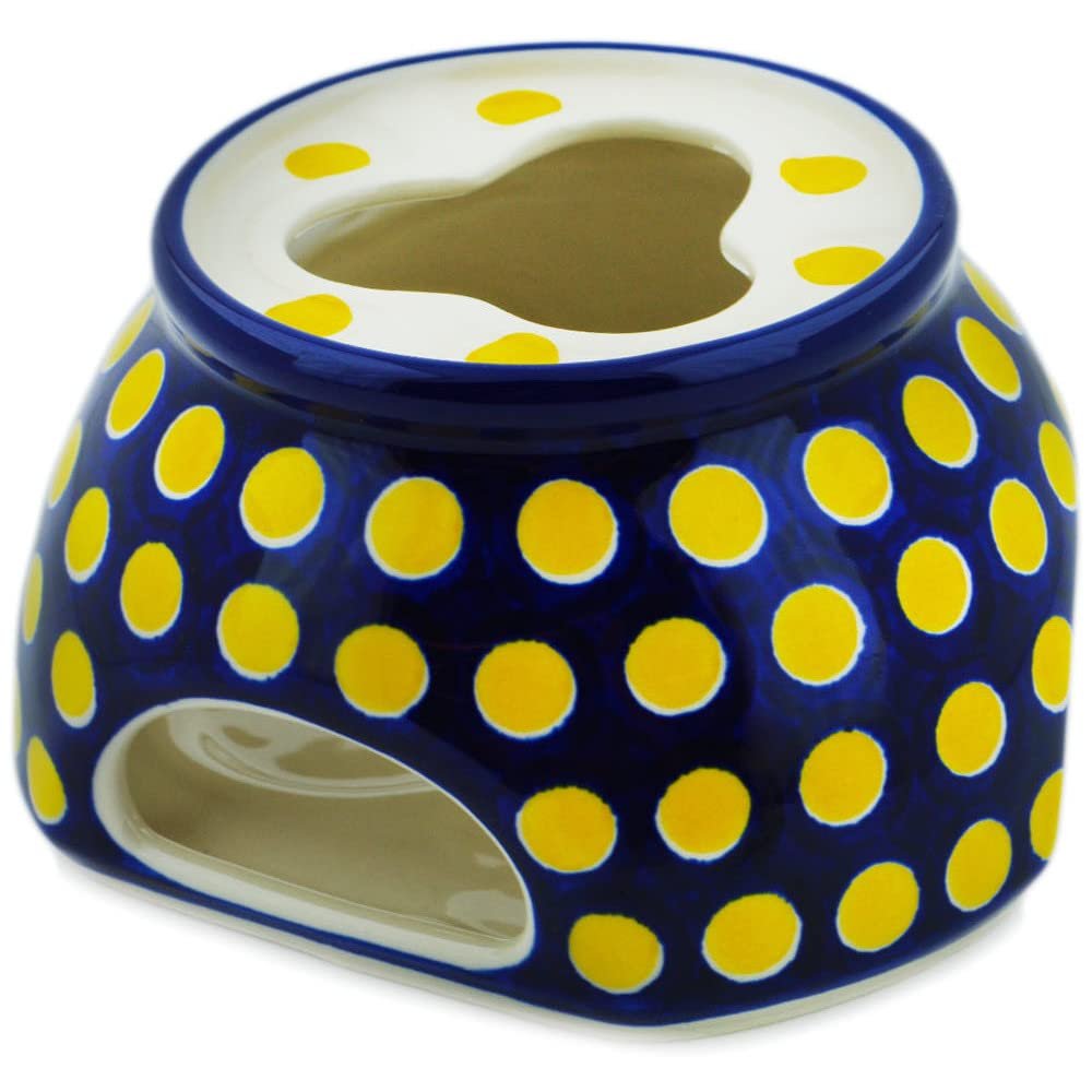 Polmedia Polish Pottery Heater - Yellow Dots Pattern Handmade in Boleslawiec Poland by Ceramika Artystyczna + Certificate of Authenticity