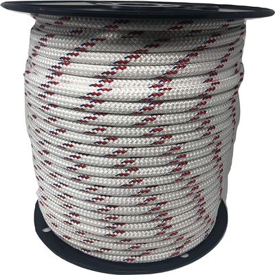 Yacht Braid Premium Polyester Rope 7/16 inch, White with Red Tracers and Blue Fleck (50 feet)