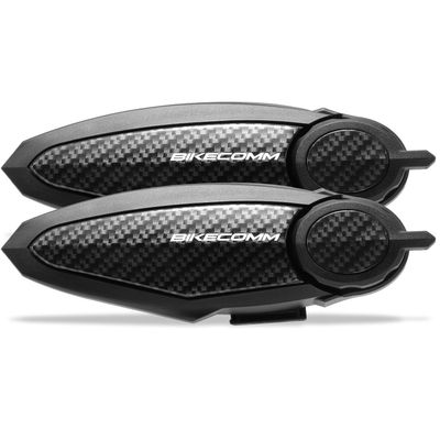 BIKECOMM BK-S2 Motorcycle Bluetooth Headset Intercom 1200M Range Wireless Speakers - Helmet Communication System, IP67, Carbon, Twin Pack