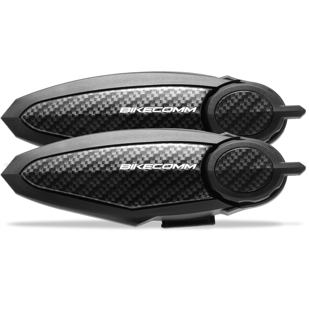 BIKECOMM BK-S2 Motorcycle Bluetooth Headset Intercom 1200M Range Wireless Speakers - Helmet Communication System, IP67, Carbon, Twin Pack
