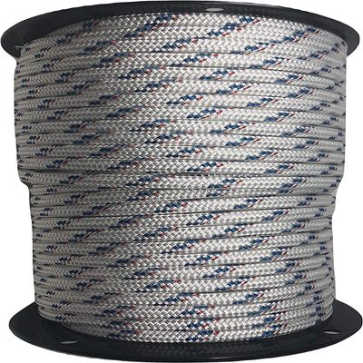 Yacht Braid Premium Polyester Rope 7/16 inch, White with Blue Tracers and Red Fleck (50 feet)