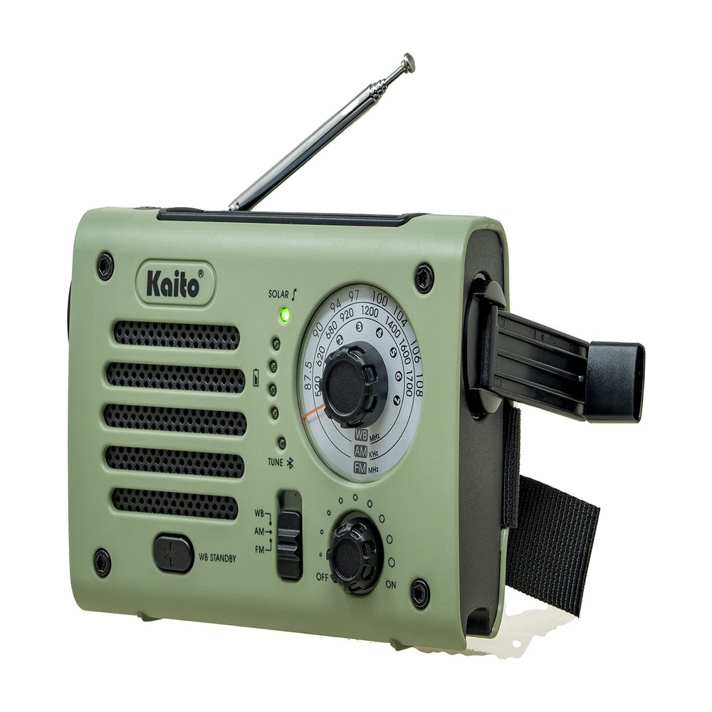 Kaito KA380 Emergency Radio & Portable Bluetooth Speaker AM/FM NOAA Weather Radio Rechargeable with Solar Panel and Hand Crank Army Green