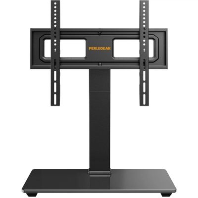 Perlegear Universal Swivel TV Stand Base for 3270 inch TVs, Height Adjustable Table Top TV Stand Mount with Tilt, Tempered Glass Base, Holds up to 88 lbs, Max VESA 400x400mm, PGTVS26