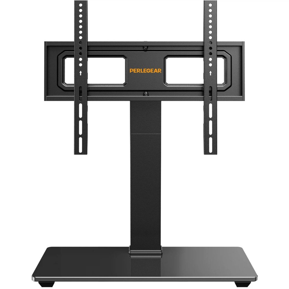 Perlegear Universal Swivel TV Stand Base for 3270 inch TVs, Height Adjustable Table Top TV Stand Mount with Tilt, Tempered Glass Base, Holds up to 88 lbs, Max VESA 400x400mm, PGTVS26